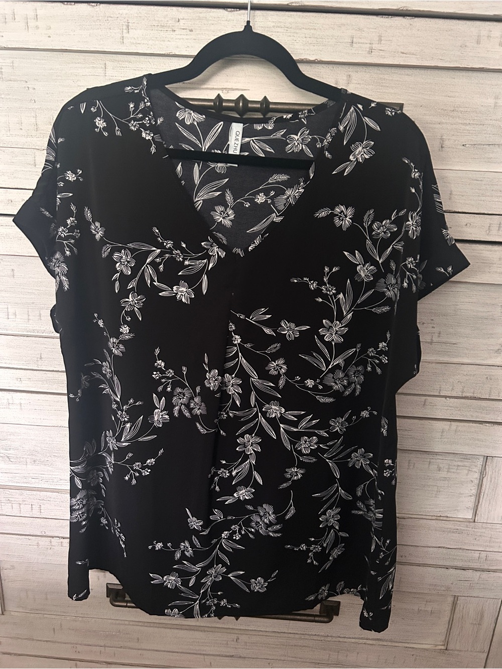 Women’s Black Floral V-Neck Blouse